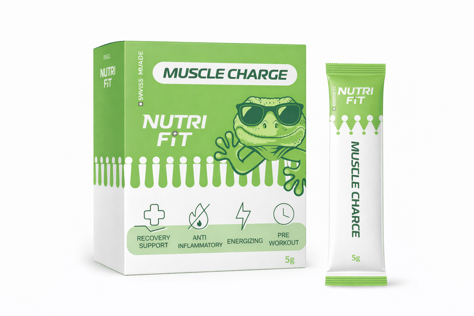 Muscle Charge pre-workout supplement with acerola, mango, turmeric, and ginger for muscle preparation and natural recovery